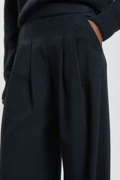 Pantalon Tailleur À Jambes Larges À Fines Rayures