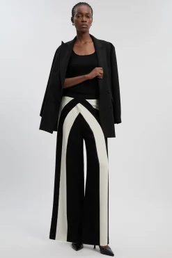 Pantalon Tailleur Large à Blocs de Couleurs en Stretch Compact