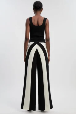 Pantalon Tailleur Large à Blocs de Couleurs en Stretch Compact