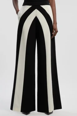 Pantalon Tailleur Large à Blocs de Couleurs en Stretch Compact