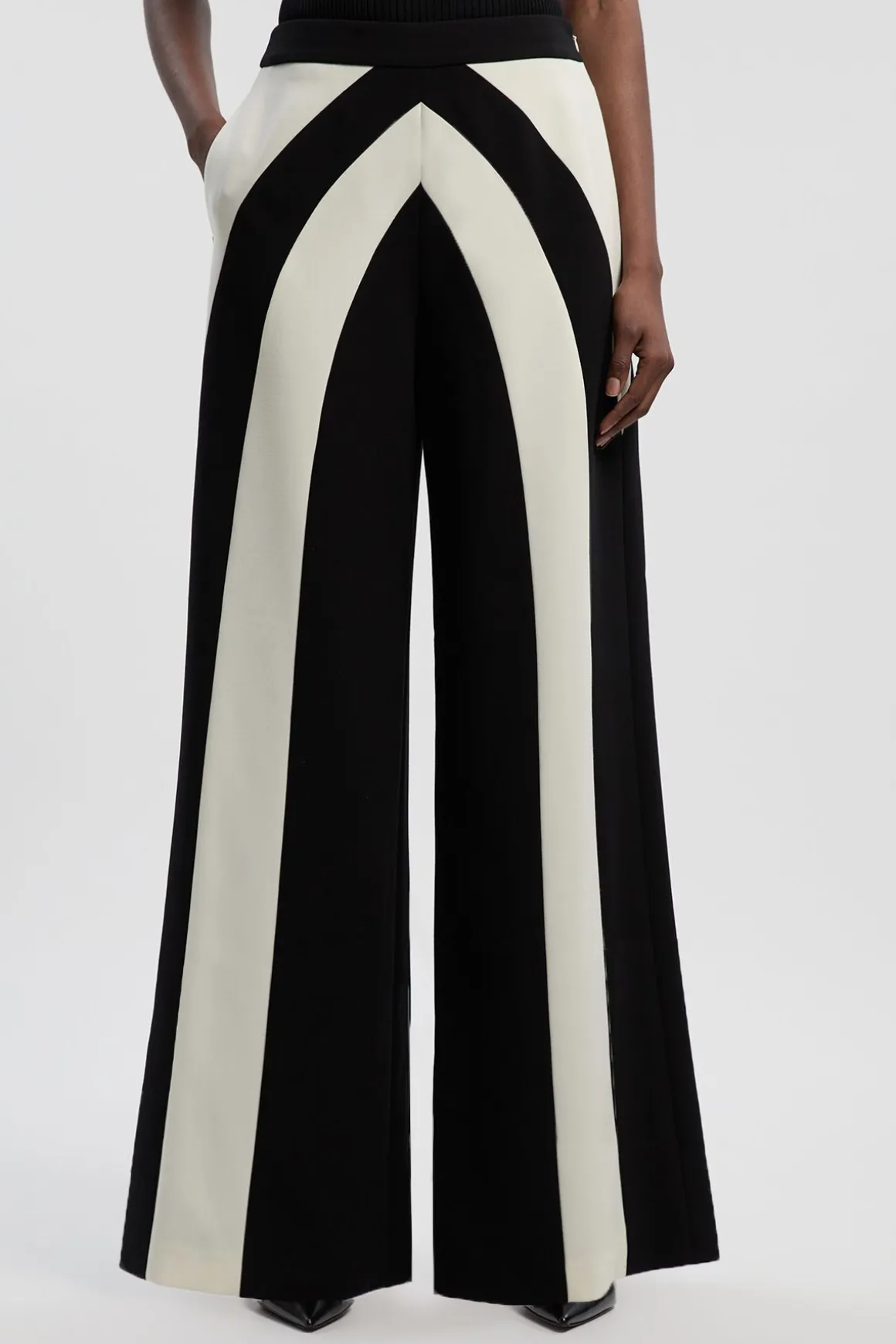 Pantalon Tailleur Large à Blocs de Couleurs en Stretch Compact