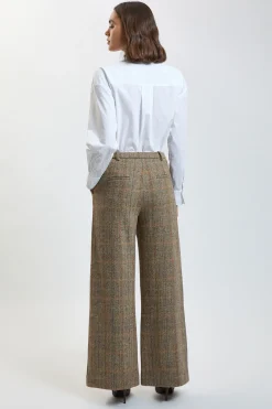 Pantalon Tailleur Large À Carreaux En Laine