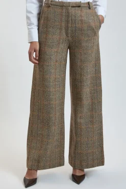 Pantalon Tailleur Large À Carreaux En Laine