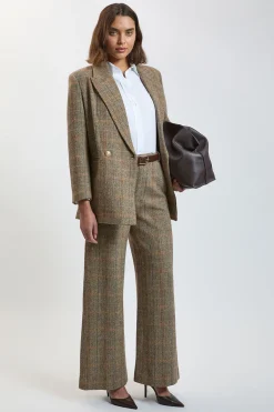 Pantalon Tailleur Large À Carreaux En Laine