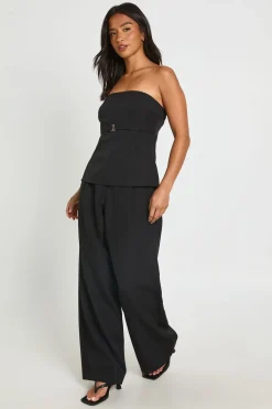Pantalon Tailleur Large À Détail De Plis Petite