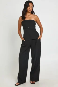 Pantalon Tailleur Large À Détail De Plis Petite