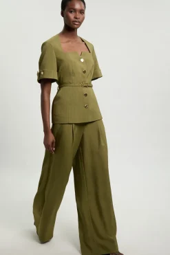 Pantalon Tailleur Large En Mélange De Viscose