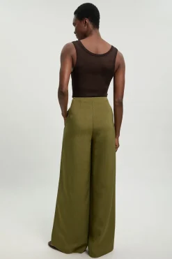 Pantalon Tailleur Large En Mélange De Viscose