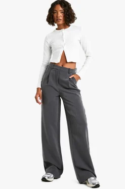 Pantalon Tailleur Large Et Long À Jambes Évasées