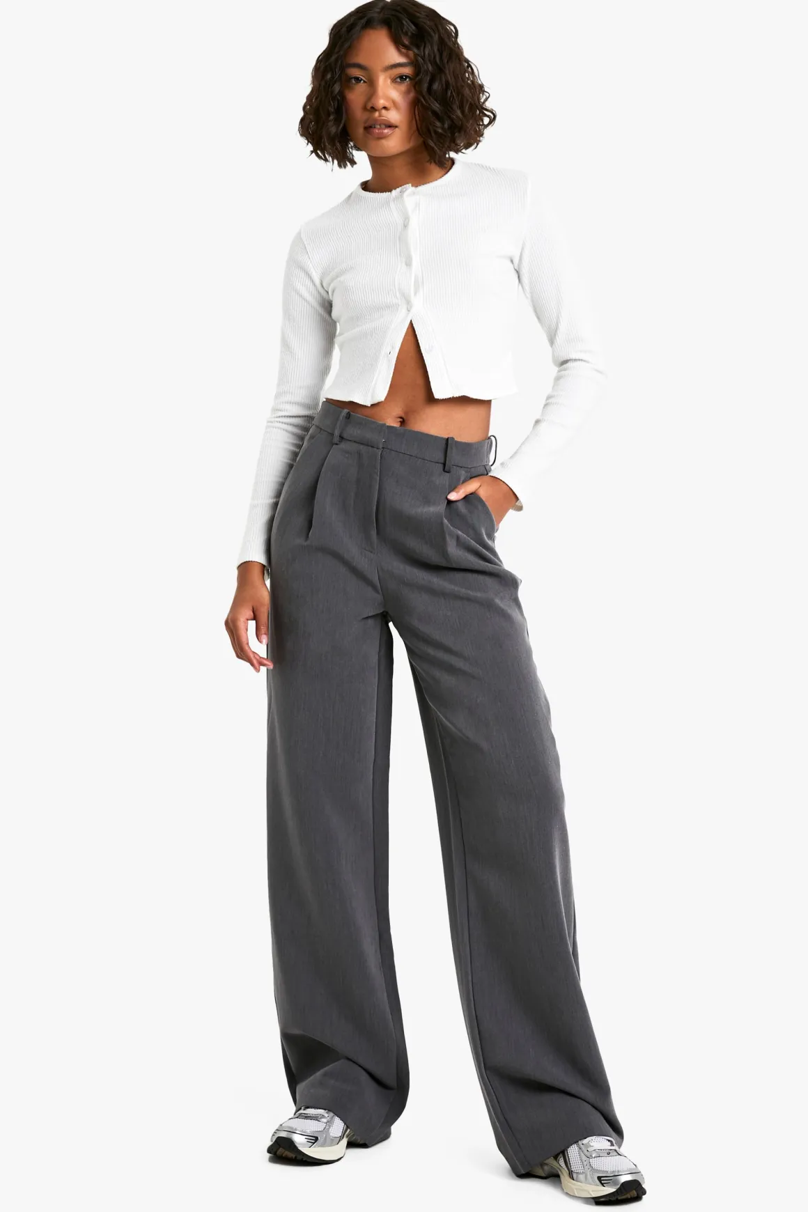 Pantalon Tailleur Large Et Long À Jambes Évasées
