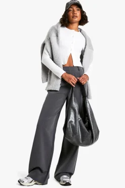 Pantalon Tailleur Large Et Long À Jambes Évasées