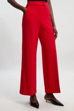 Pantalon Tailleur Large à Jambes Évasées en Stretch Compact avec Finitions