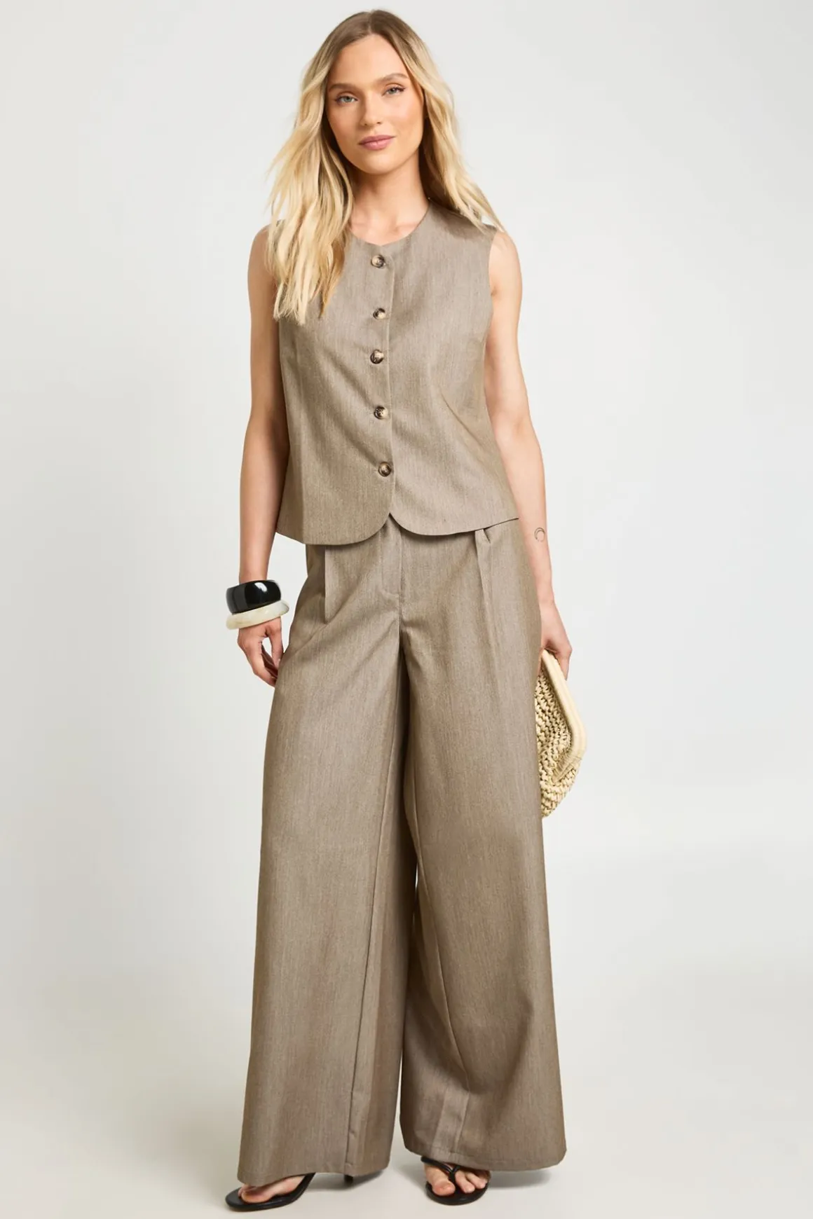 Pantalon Tailleur Large Plissé Petite