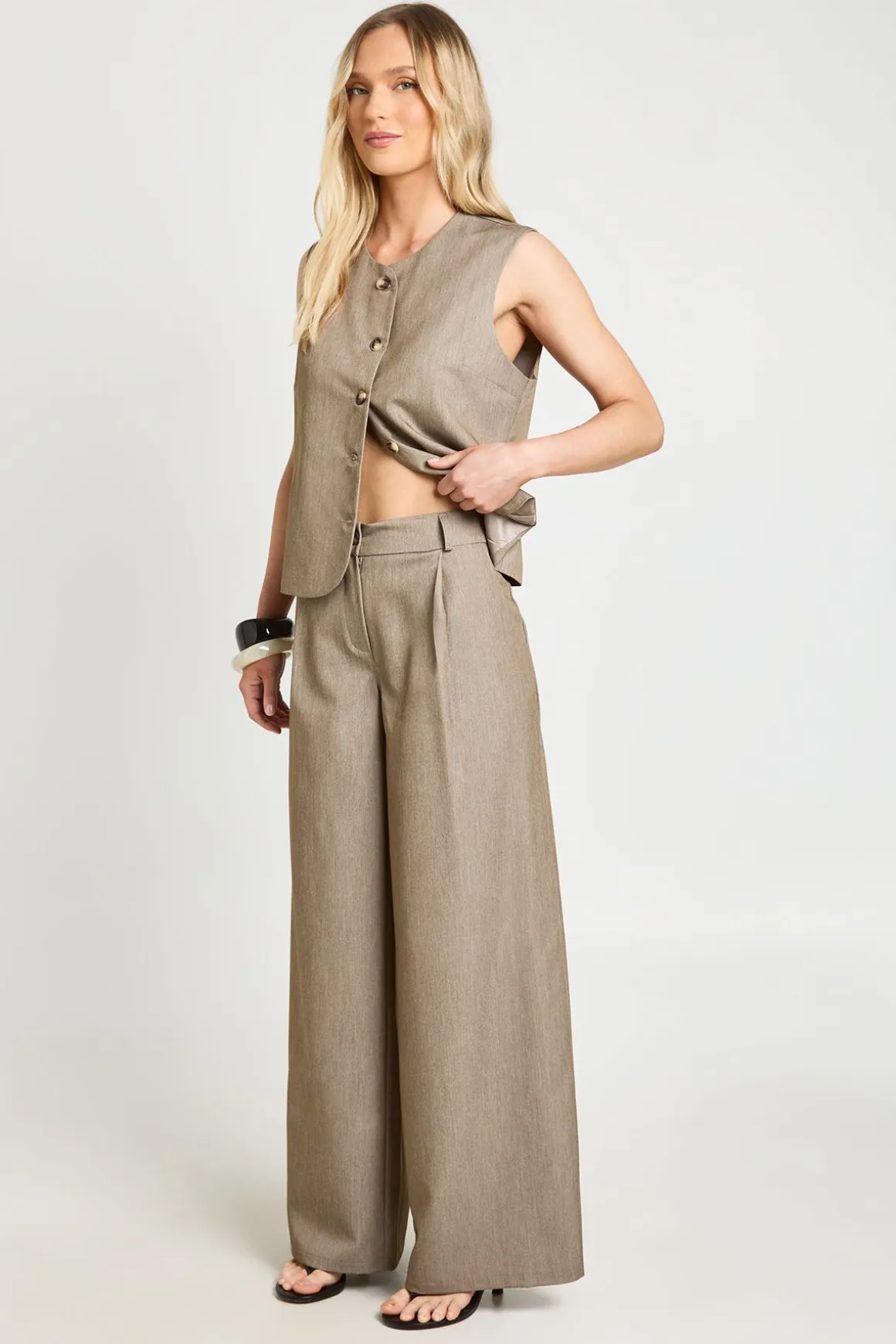 Pantalon Tailleur Large Plissé Petite