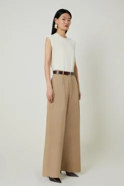 Pantalon Tailleur Large Plissé en Tencel Coton