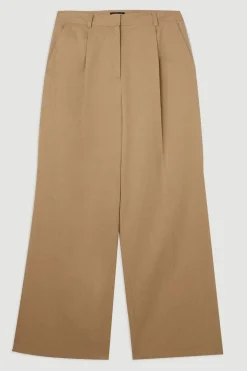Pantalon Tailleur Large Plissé en Tencel Coton