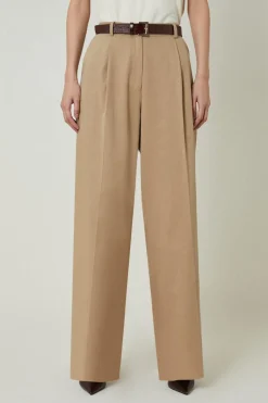 Pantalon Tailleur Large Plissé en Tencel Coton