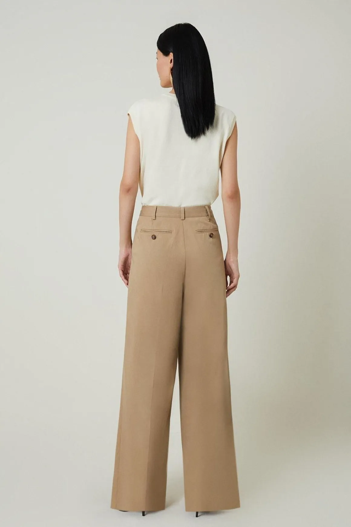 Pantalon Tailleur Large Plissé en Tencel Coton