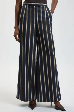 Pantalon Tailleur Large À Rayures Petite Taille