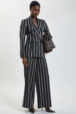 Pantalon Tailleur Large À Rayures Petite Taille