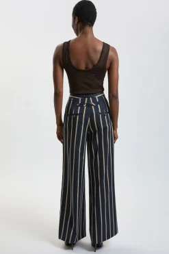 Pantalon Tailleur Large À Rayures