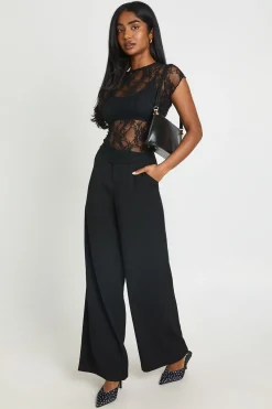 Pantalon Tailleur Large À Taille Dissimulée