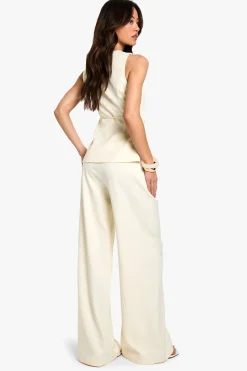 Pantalon Tailleur à l'Aspect de Lin pour Grandes Tailles