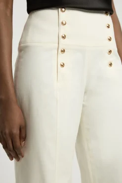 Pantalon Tailleur Petite En Coton À Détails De Boutons