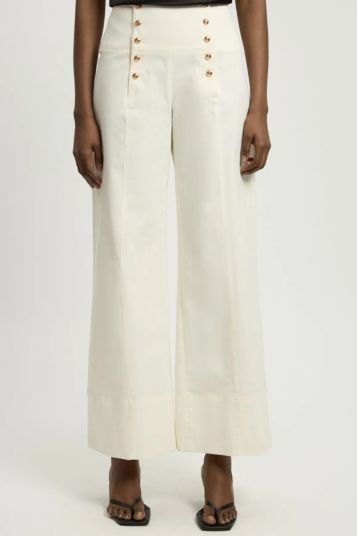 Pantalon Tailleur Petite En Coton À Détails De Boutons