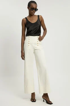 Pantalon Tailleur Petite En Coton À Détails De Boutons
