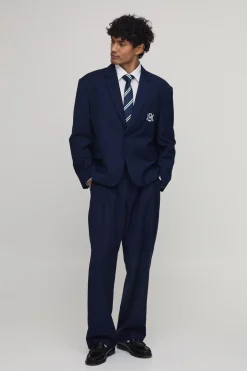 boohooMAN Pantalon Tailleur À Plis Brodé Coupe Décontractée<Homme Tout Afficher|Costumes Et Tenues Formelles