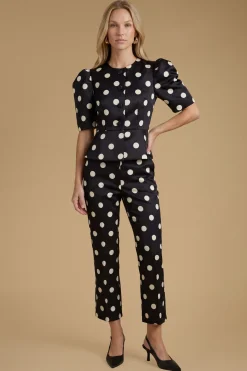 Pantalon Tailleur À Pois En Satin Mat