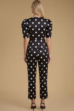 Pantalon Tailleur À Pois En Satin Mat