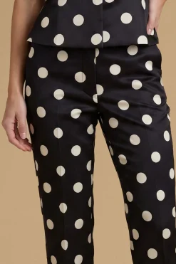 Pantalon Tailleur À Pois En Satin Mat