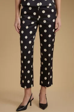 Pantalon Tailleur À Pois En Satin Mat