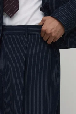 Pantalon Tailleur À Rayures Tennis Jambes Larges Avec Plis Devant