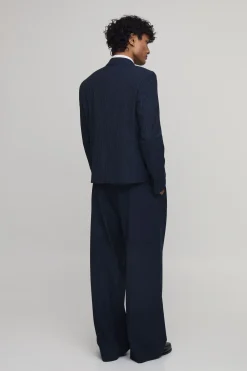 Pantalon Tailleur À Rayures Tennis Jambes Larges Avec Plis Devant