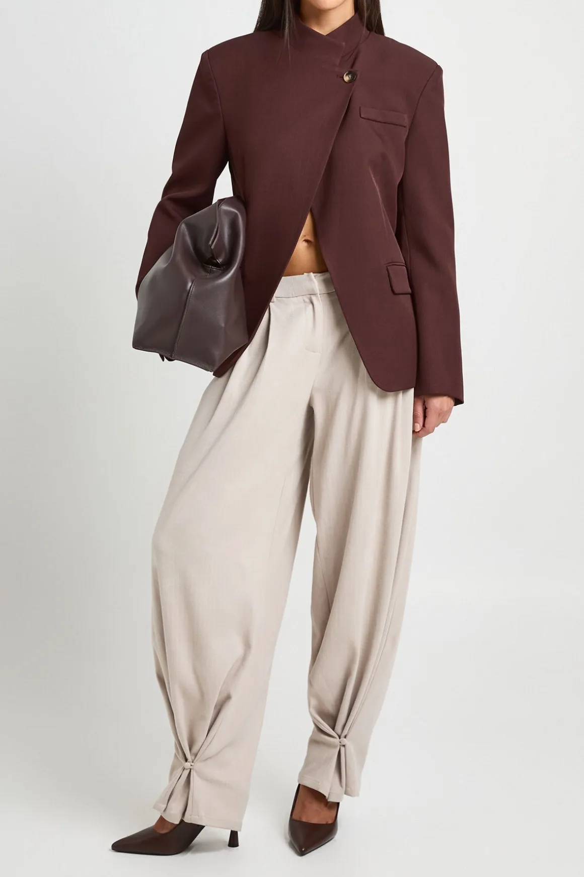 Pantalon Tailleur À Revers Rayés Ton Sur Ton