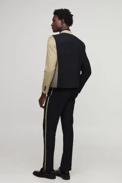 Pantalon Tailleur à Ruban Contrasté, Coupe Ajustée