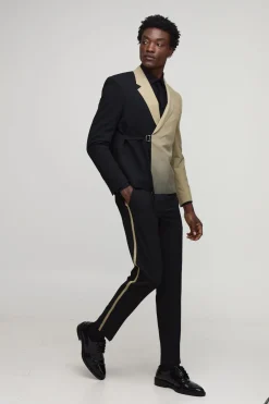 Pantalon Tailleur à Ruban Contrasté, Coupe Ajustée