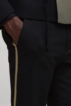 Pantalon Tailleur à Ruban Contrasté, Coupe Ajustée