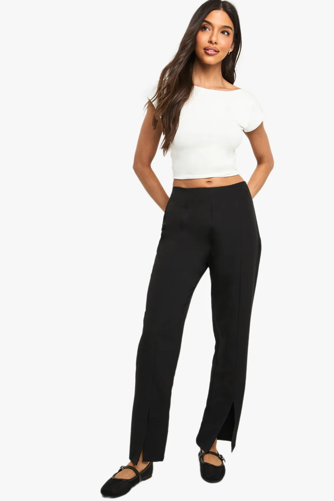 Pantalon Tailleur Slim Fit à Détail Fendu sur le Devant