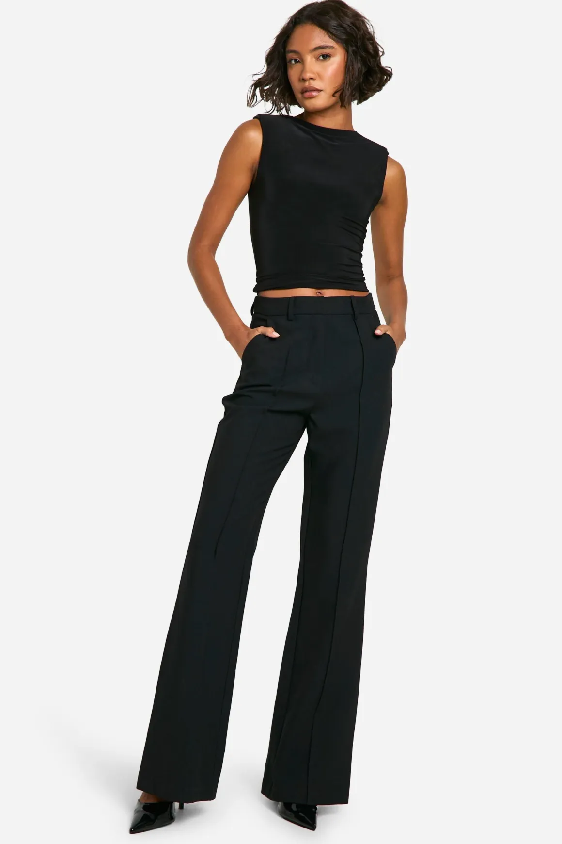 Pantalon Tailleur Évasé Essentiel Taille Haute Pour Grandes Tailles