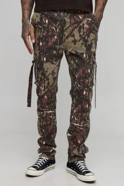 Pantalon Tall à imprimé camouflage, coupe skinny superposée, ourlet à pression