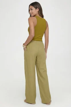 Pantalon Tall Taille Basse Aspect Lin Avec Liens Latéraux