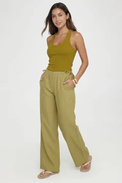 Pantalon Tall Taille Basse Aspect Lin Avec Liens Latéraux