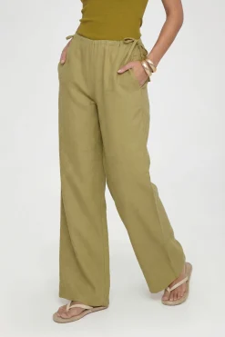 Pantalon Tall Taille Basse Aspect Lin Avec Liens Latéraux