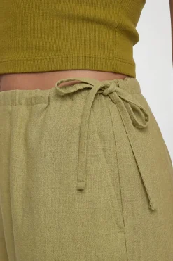 Pantalon Tall Taille Basse Aspect Lin Avec Liens Latéraux