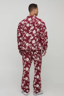 Pantalon tapisserie florale empilé et évasé