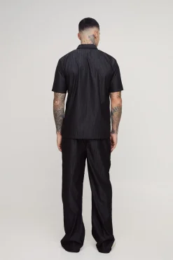 boohooMAN Pantalon à texture côtelée tissée, ourlet fendu, coupe décontractée<Homme Pantalons Tall|Tout Afficher